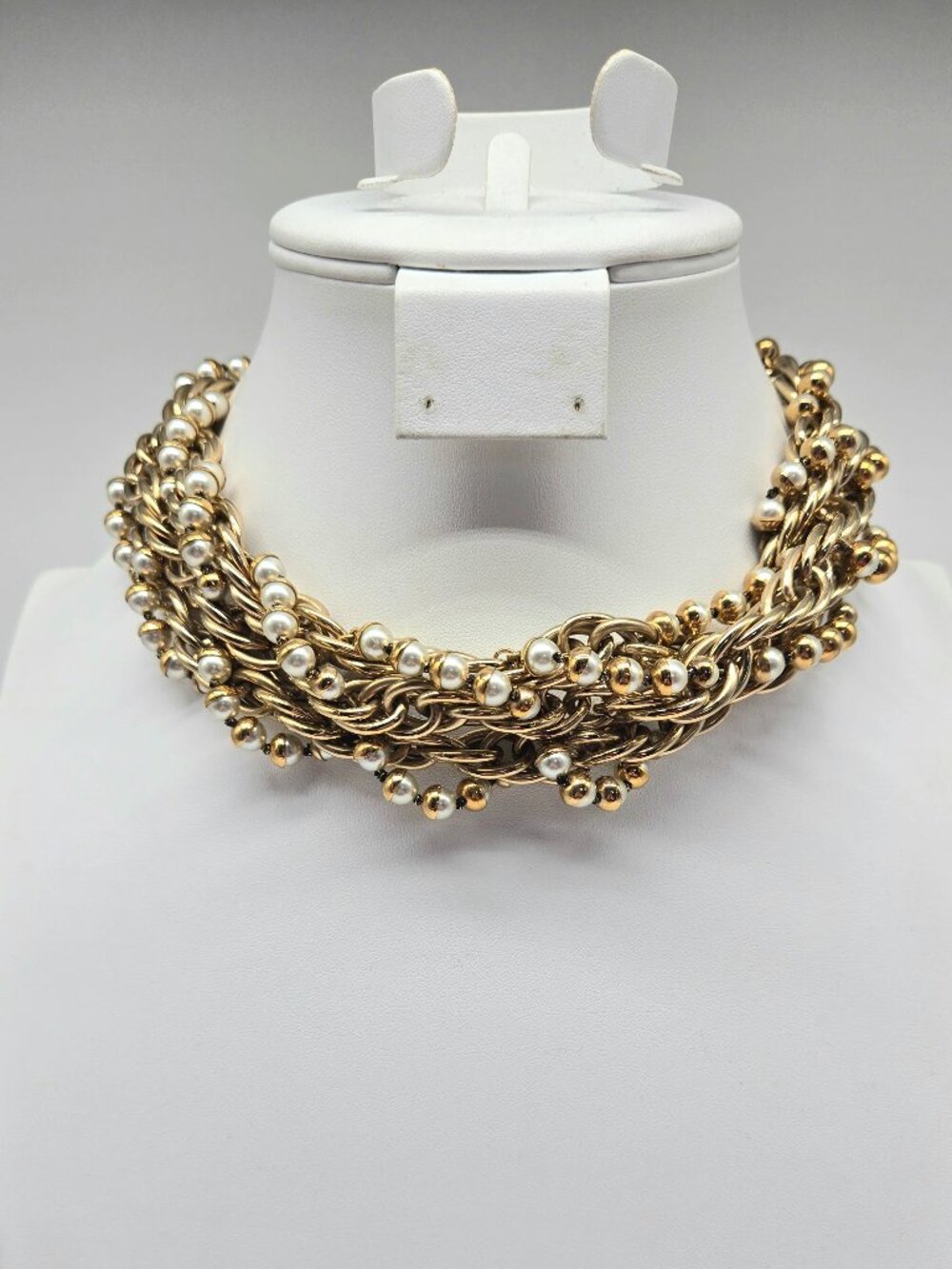 Vintage Christian Dior Runway Necklace Gold Torsade Glass Pearl Collar Signed